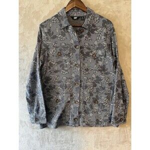 Lands End Shacket Women's M 10-12 Blue Floral Button Up Medium Weight‎